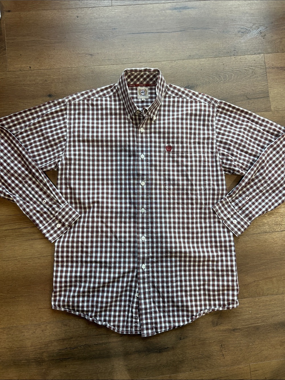 Cinch Men's Brown & White Gingham Button-Down Shirt !! Small